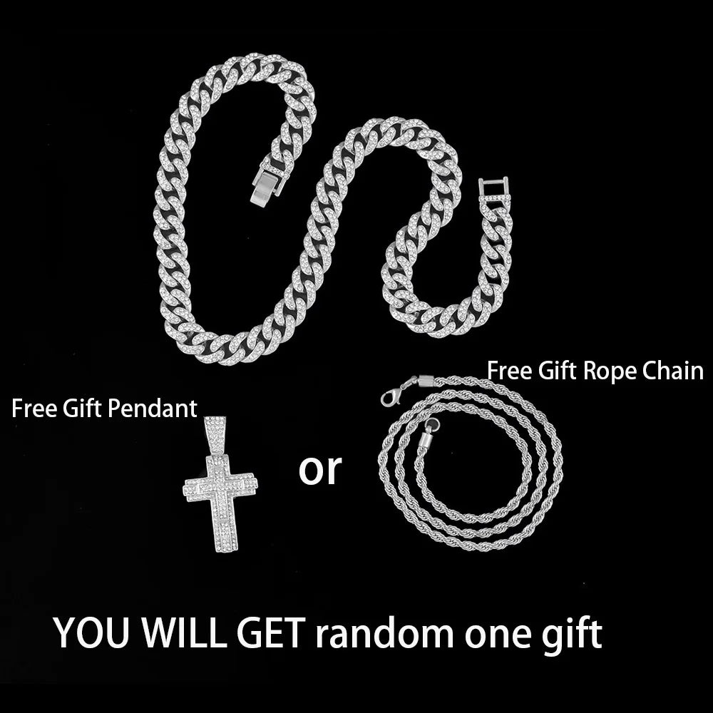 Shiny Cross Pendant Necklace with Miami Cuban Chain
