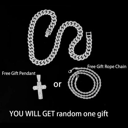 Shiny Cross Pendant Necklace with Miami Cuban Chain
