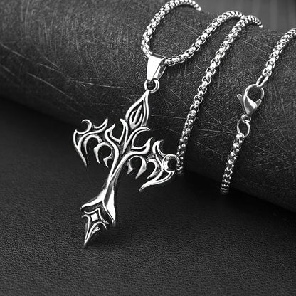 Flame Cross Pendant Necklace