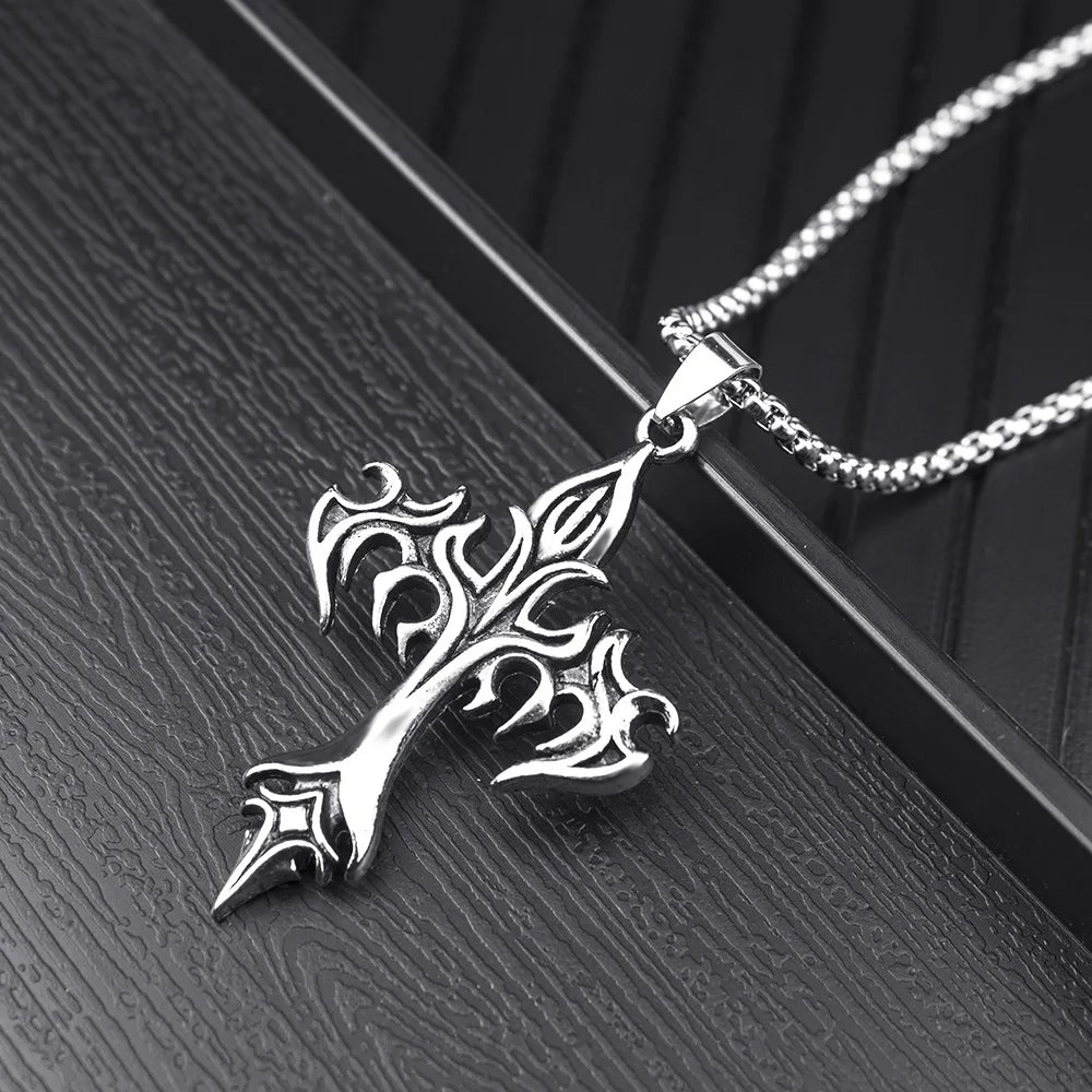 Flame Cross Pendant Necklace