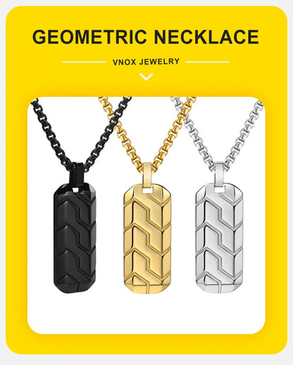 Vnox Cool Tire Pattern Necklaces for Men Boys, Stainless Steel Geometric Bar Pendant Collar, Punk Stylish Gifts for Him
