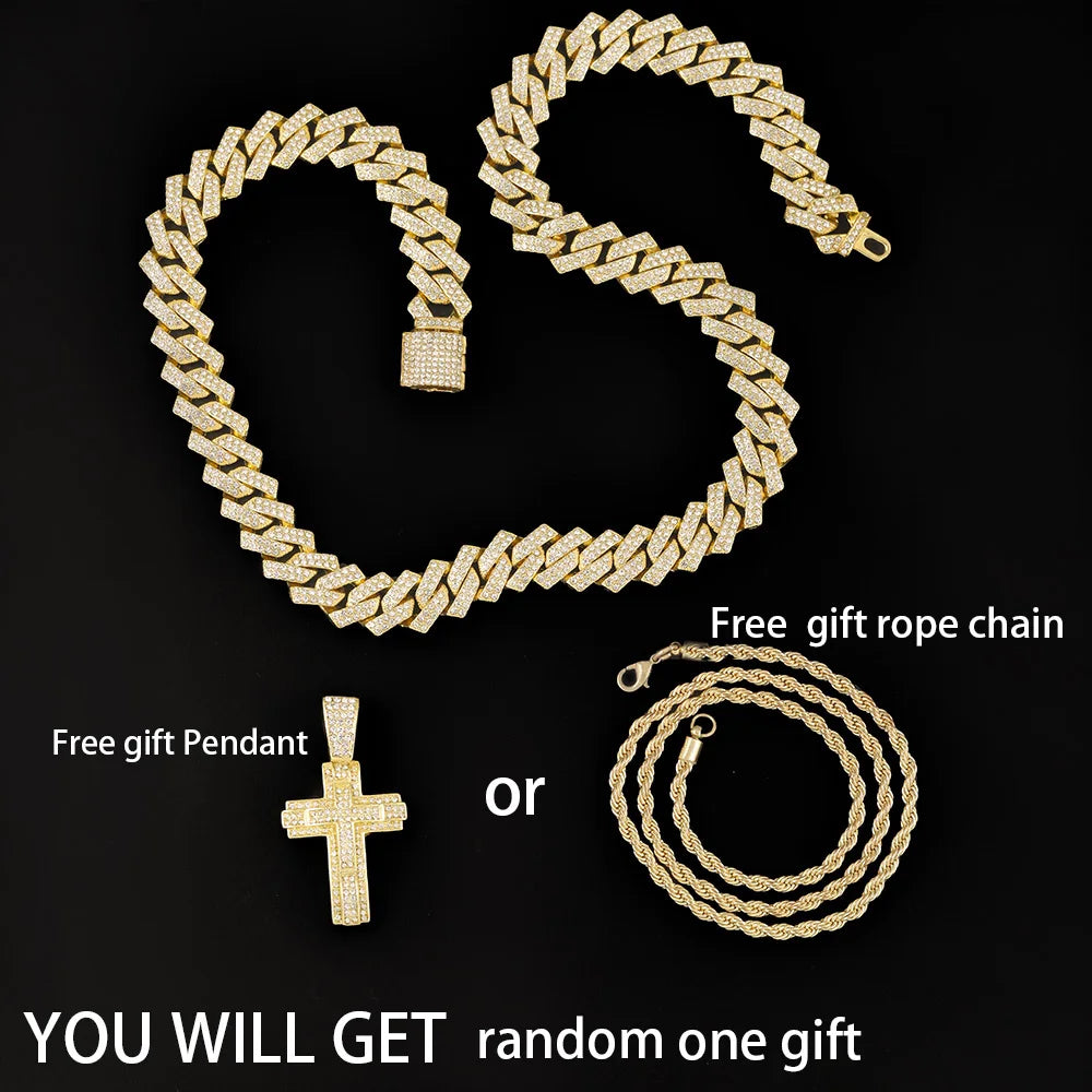 Shiny Cross Pendant Necklace with Miami Cuban Chain