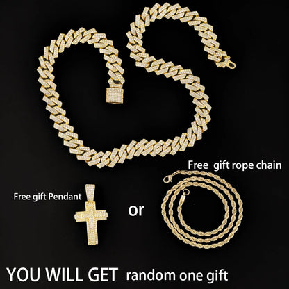 Shiny Cross Pendant Necklace with Miami Cuban Chain