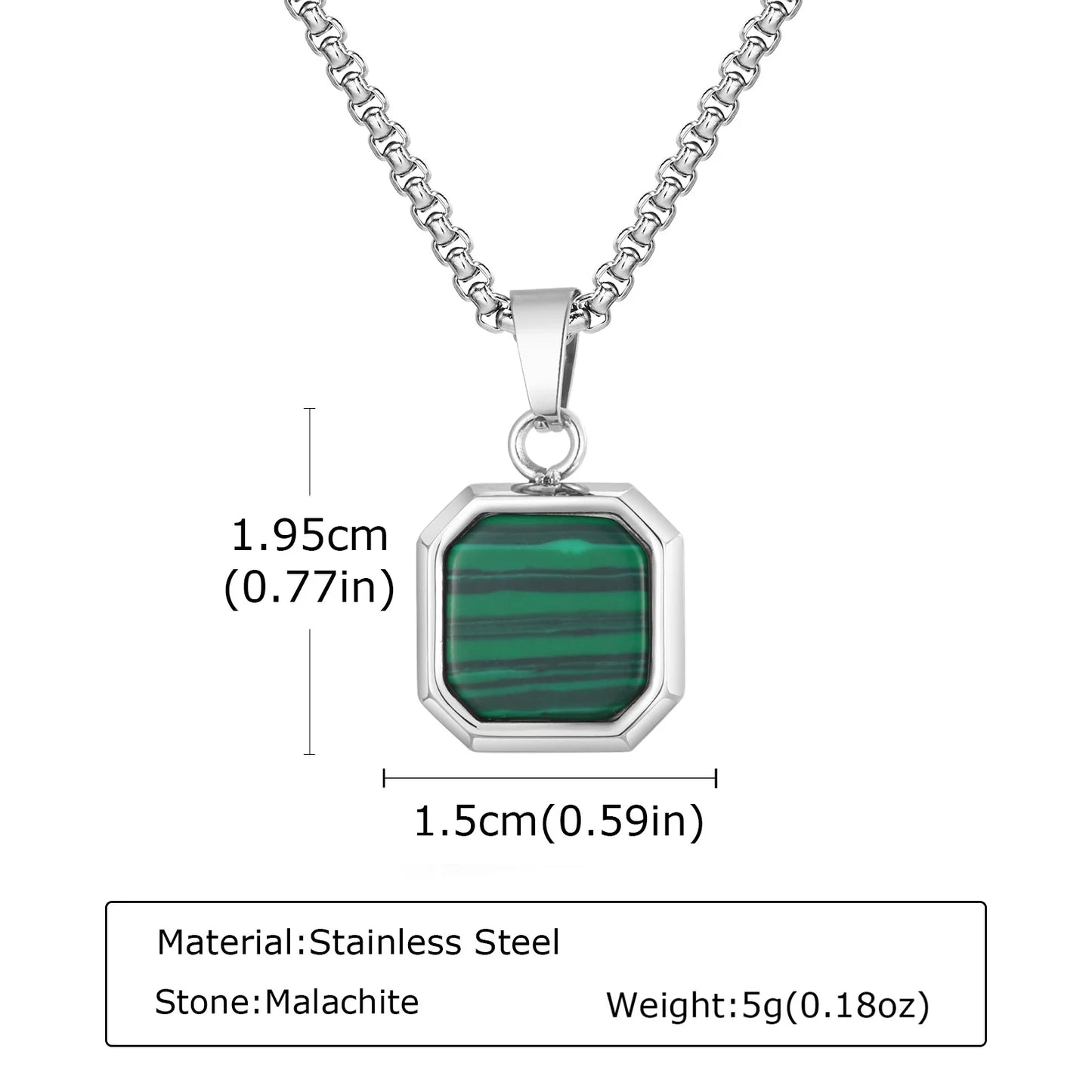 Trendy Pendant Necklaces for Men Boys,Square Natural Stone Stainless Steel Necklaces,New Hip Hop Cool Jewelry Gifts