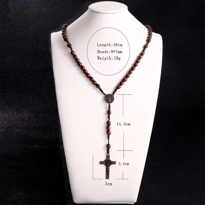Wooden Bead Rosary Necklace