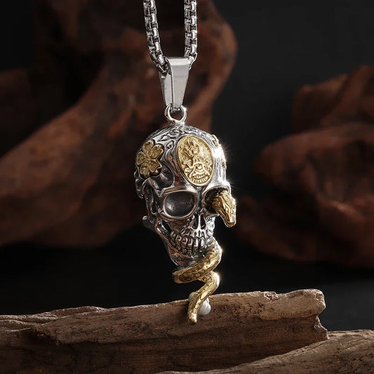 Snake & Demon Skull Pendant Necklace