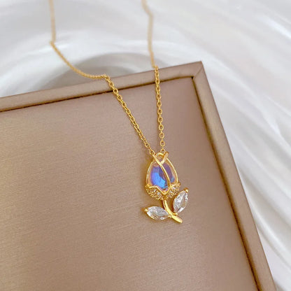 Pink Tulip Pendant Necklace