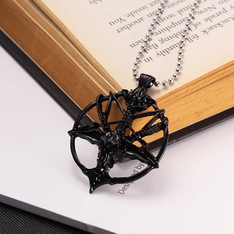 Vintage Pentagram Goat Skull Pendant Necklace