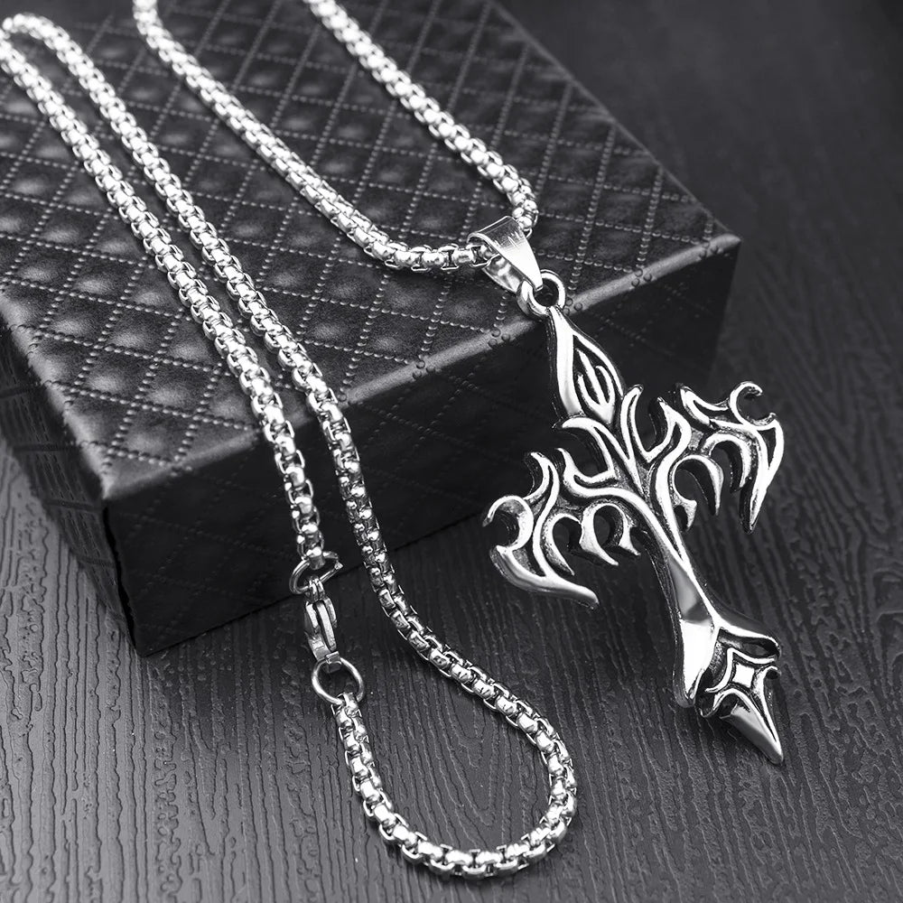 Flame Cross Pendant Necklace