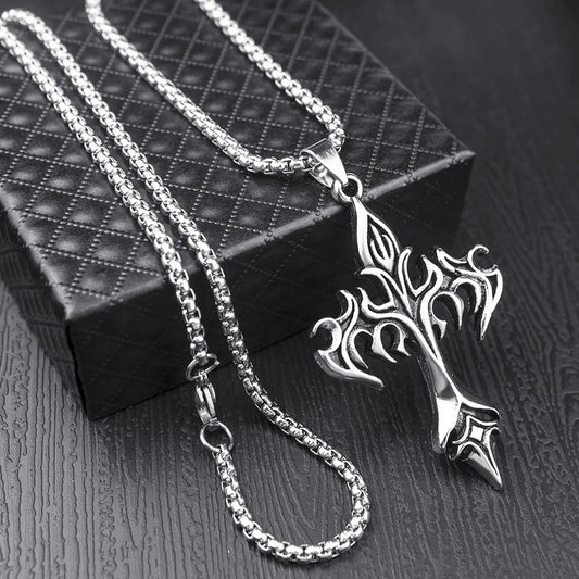 Flame Cross Pendant Necklace