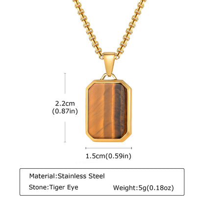 Trendy Pendant Necklaces for Men Boys,Square Natural Stone Stainless Steel Necklaces,New Hip Hop Cool Jewelry Gifts