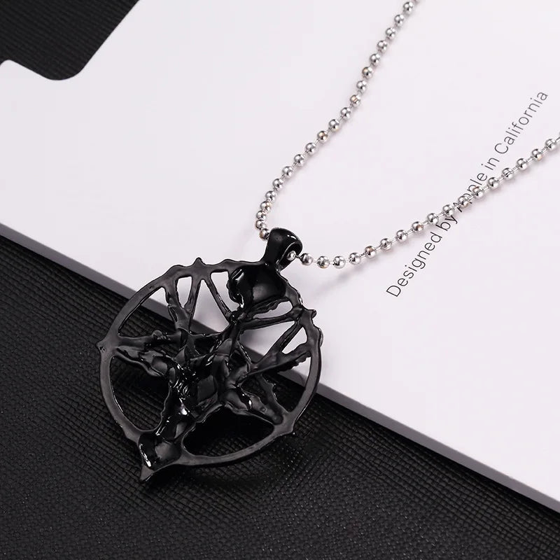 Vintage Pentagram Goat Skull Pendant Necklace