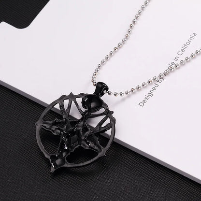 Vintage Pentagram Goat Skull Pendant Necklace