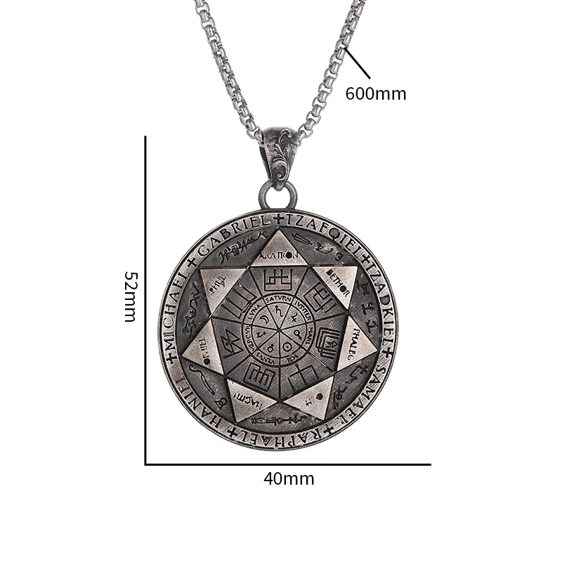 Retro Seven Angels Magic Circle Solomon\'s Seal Necklace Pendant Personalized Men\'s Punk Lucky Amulet Jewelry