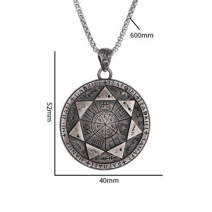 Retro Seven Angels Magic Circle Solomon\'s Seal Necklace Pendant Personalized Men\'s Punk Lucky Amulet Jewelry