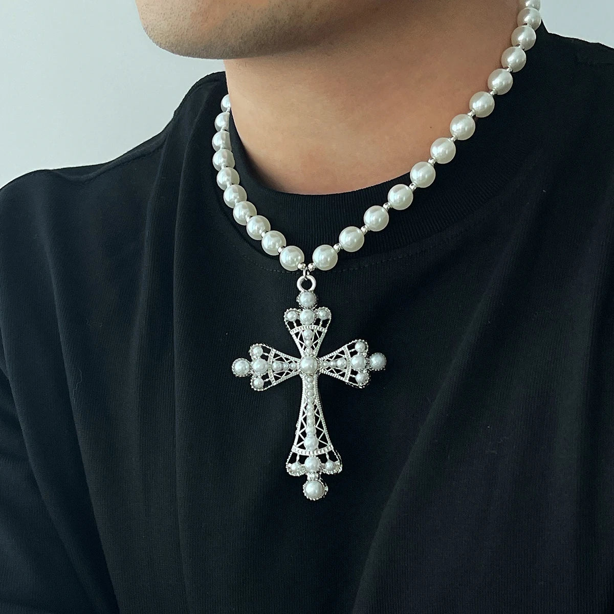 Gothic Pearl Cross Choker