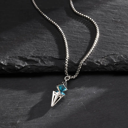 Stylish Blue Stone Necklaces for Men Women,Stainless Steel Geometric Pendant Collar,Valentine's Birthday Party Gift for Him