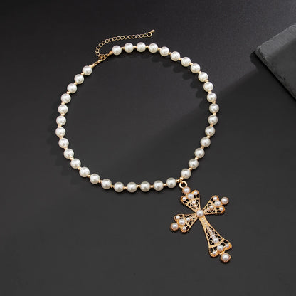 Gothic Pearl Cross Choker