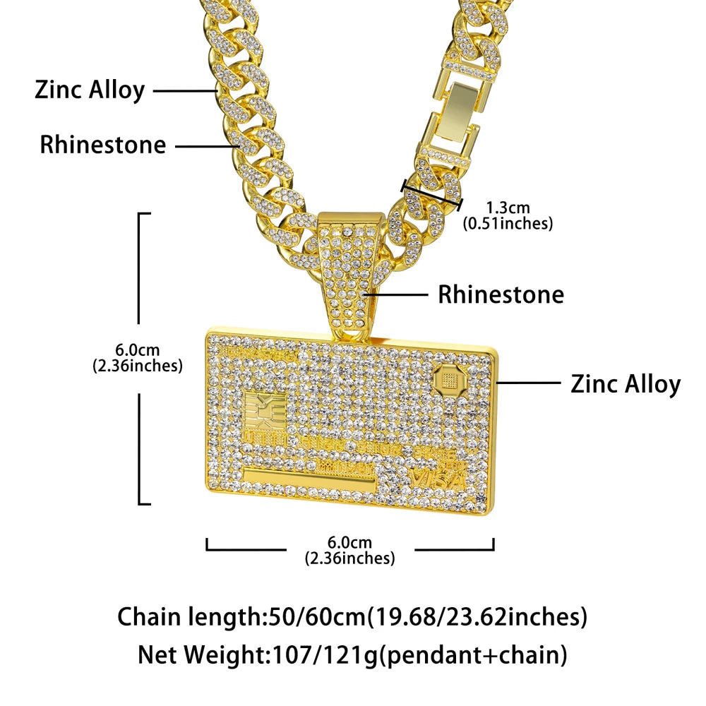 Credit Card Pendant Cuban Chain Necklace