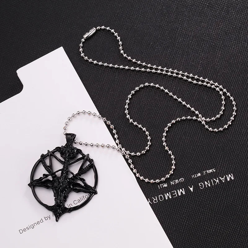 Vintage Pentagram Goat Skull Pendant Necklace
