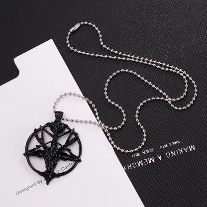 Vintage Pentagram Goat Skull Pendant Necklace