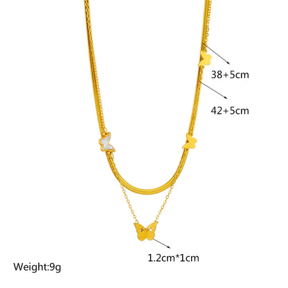 Stainless Steel Pearl Heart & Butterfly Cross Pendant Necklace