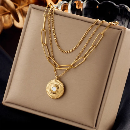 Stainless Steel Pearl Heart & Butterfly Cross Pendant Necklace