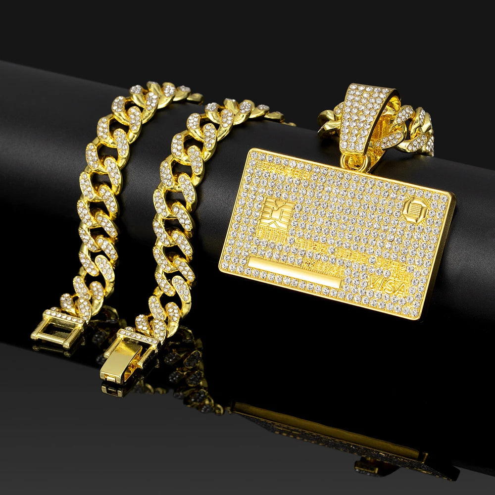 Credit Card Pendant Cuban Chain Necklace
