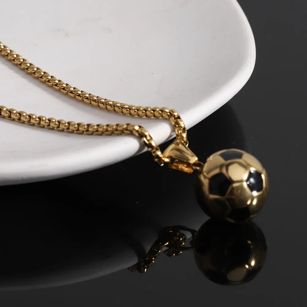 HNSP Stainless Steel Football Pendant Chain Necklace For Men Boy Jewelry Soccer Accessories Birthday Gift