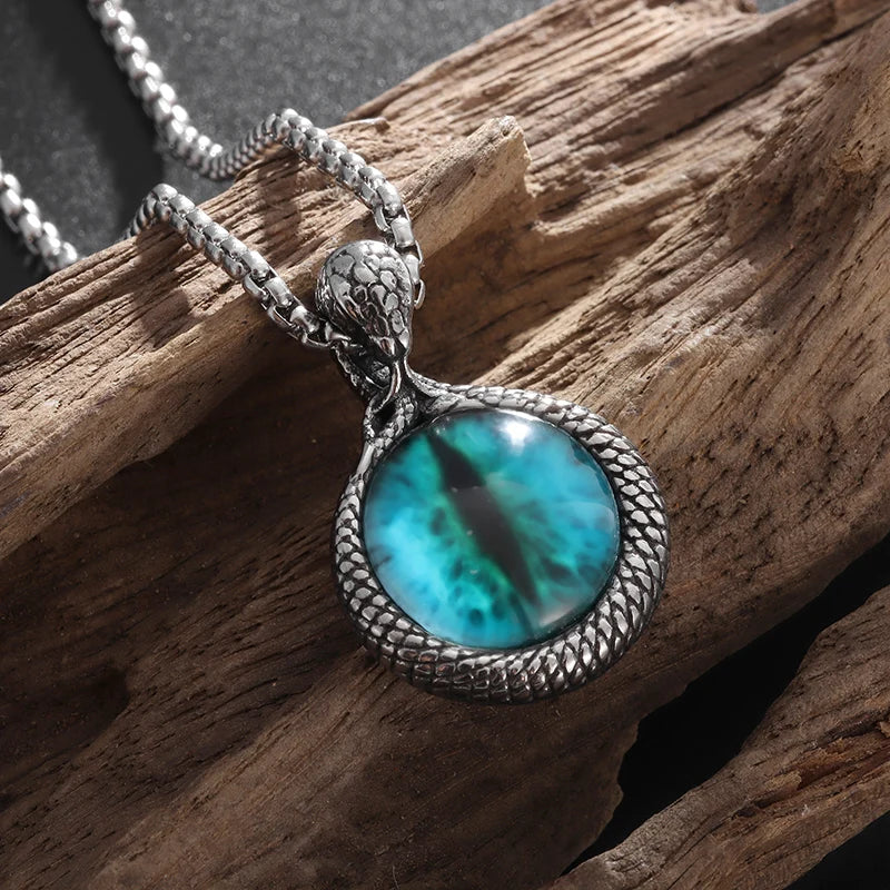 Retro Gothic Blue Evil Eye Protection Pendant Necklace for Men Boys Biker Amulets Punk Jewelry Gifts