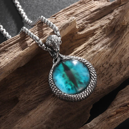 Retro Gothic Blue Evil Eye Protection Pendant Necklace for Men Boys Biker Amulets Punk Jewelry Gifts