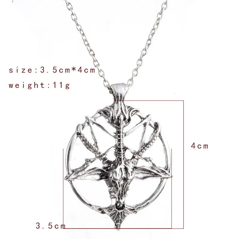 Vintage Pentagram Goat Skull Pendant Necklace