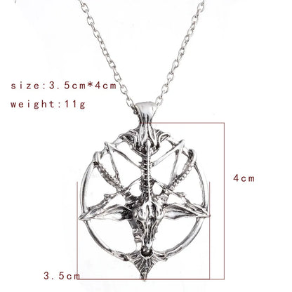Vintage Pentagram Goat Skull Pendant Necklace