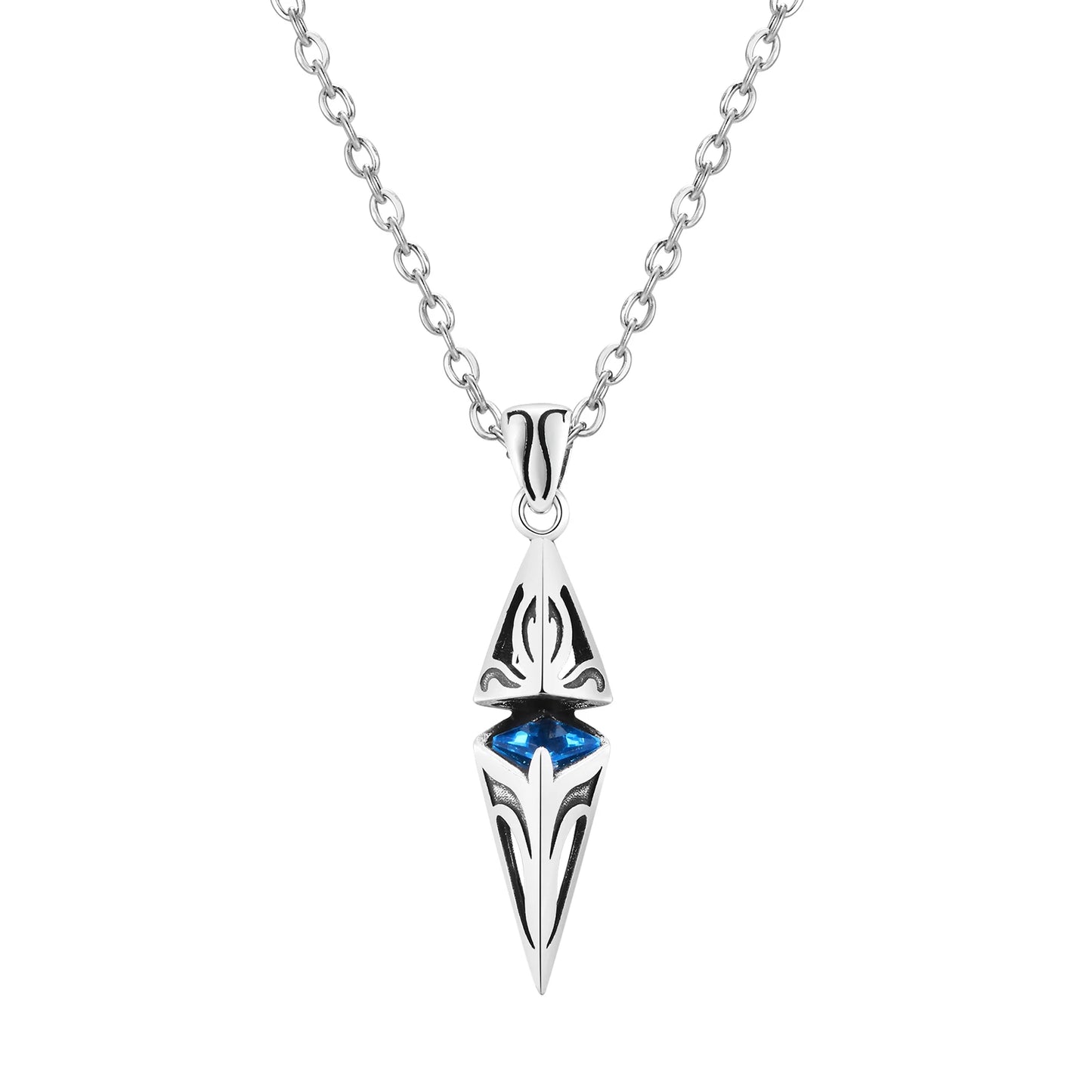 Stylish Blue Stone Necklaces for Men Women,Stainless Steel Geometric Pendant Collar,Valentine's Birthday Party Gift for Him