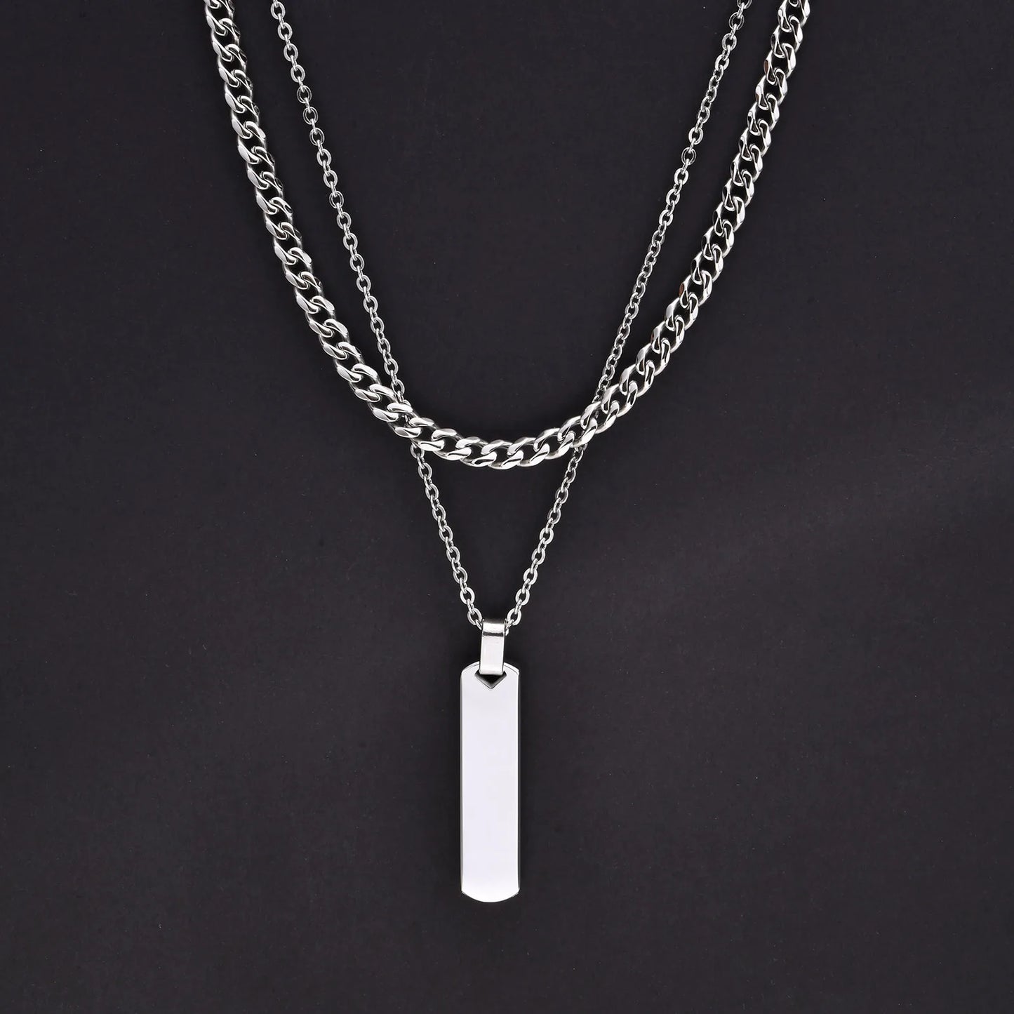 Vertical Bar Stacked Necklaces for Men Boys,Stainless Steel Cuban Chain Twisted Rope Chain Collar,Stylish Jewelry Sets Gifts