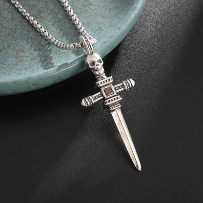 Retro Gothic Blue Evil Eye Protection Pendant Necklace for Men Boys Biker Amulets Punk Jewelry Gifts