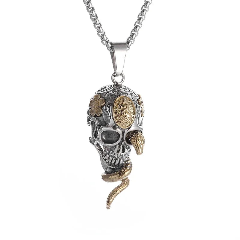 Snake & Demon Skull Pendant Necklace