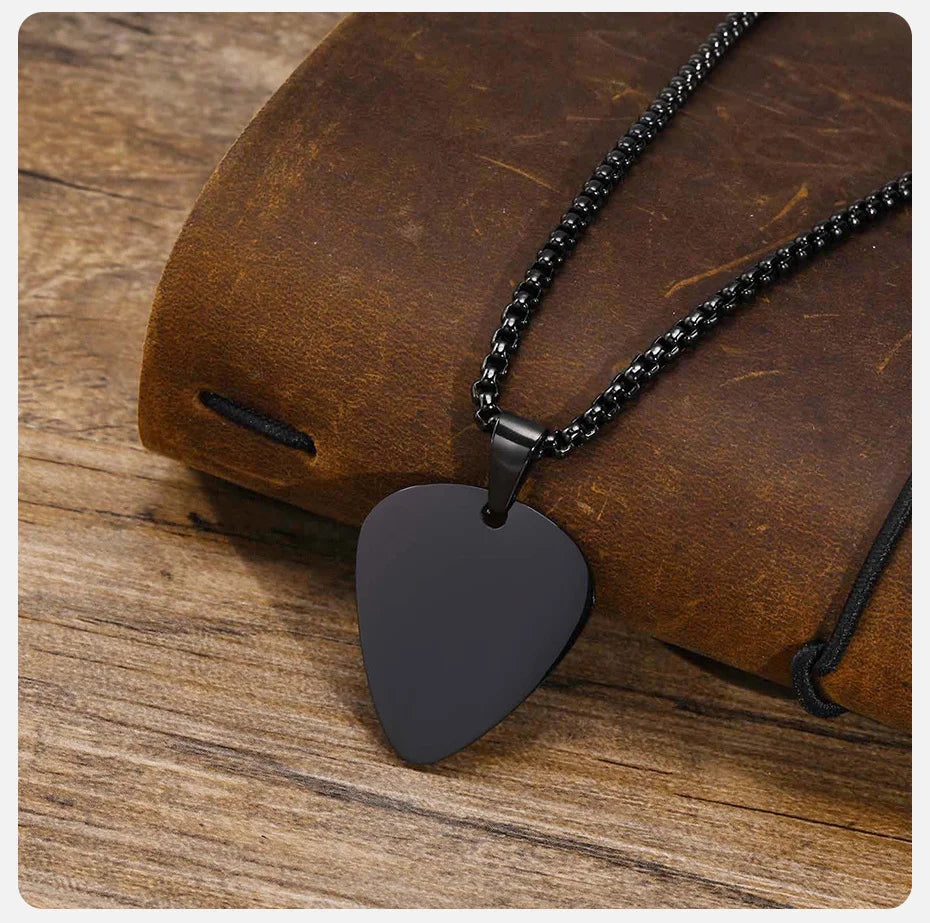 Vnox New Unique Guitar Pick Necklace for Men Boys, Stainless Steel Guitar Picks Pendant Collar to Music-lovers Gifts Jewelry