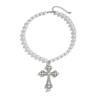 Gothic Pearl Cross Choker
