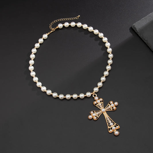 Gothic Pearl Cross Choker
