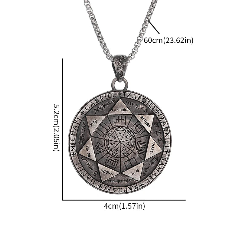 Retro Seven Angels Magic Circle Solomon\'s Seal Necklace Pendant Personalized Men\'s Punk Lucky Amulet Jewelry