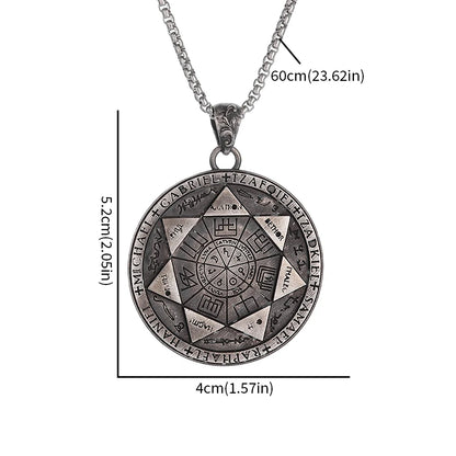 Retro Seven Angels Magic Circle Solomon\'s Seal Necklace Pendant Personalized Men\'s Punk Lucky Amulet Jewelry
