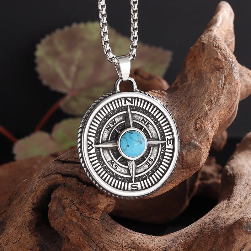 Retro Gothic Blue Evil Eye Protection Pendant Necklace for Men Boys Biker Amulets Punk Jewelry Gifts
