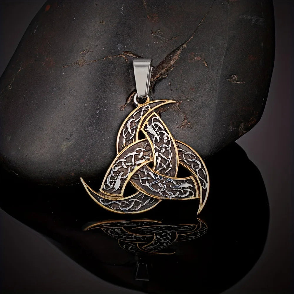 Men Celtics Knot Trinity Pendant Necklace Stainless Steel Norse Runes Slavic Icelandic Jewelry Vikings Amulet Vintage Male Gifts