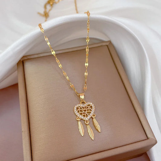 Crystal Heart Dreamcatcher Necklace