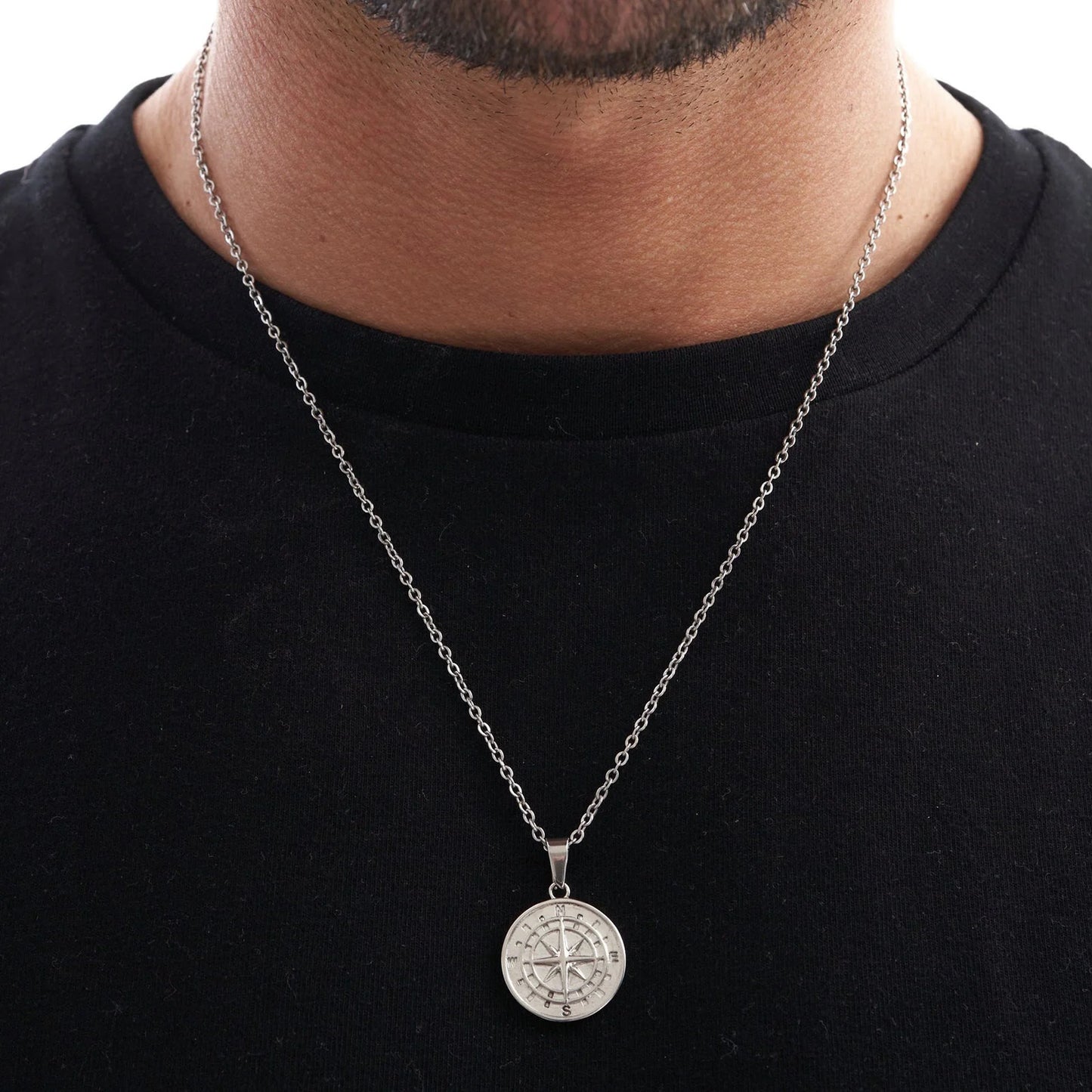 Vnox Compass Necklaces for Men, Layering Stacked Cuban Figaro Chain Necklaces, Casual Sailing Holiday Stainless Steel Boy Collar