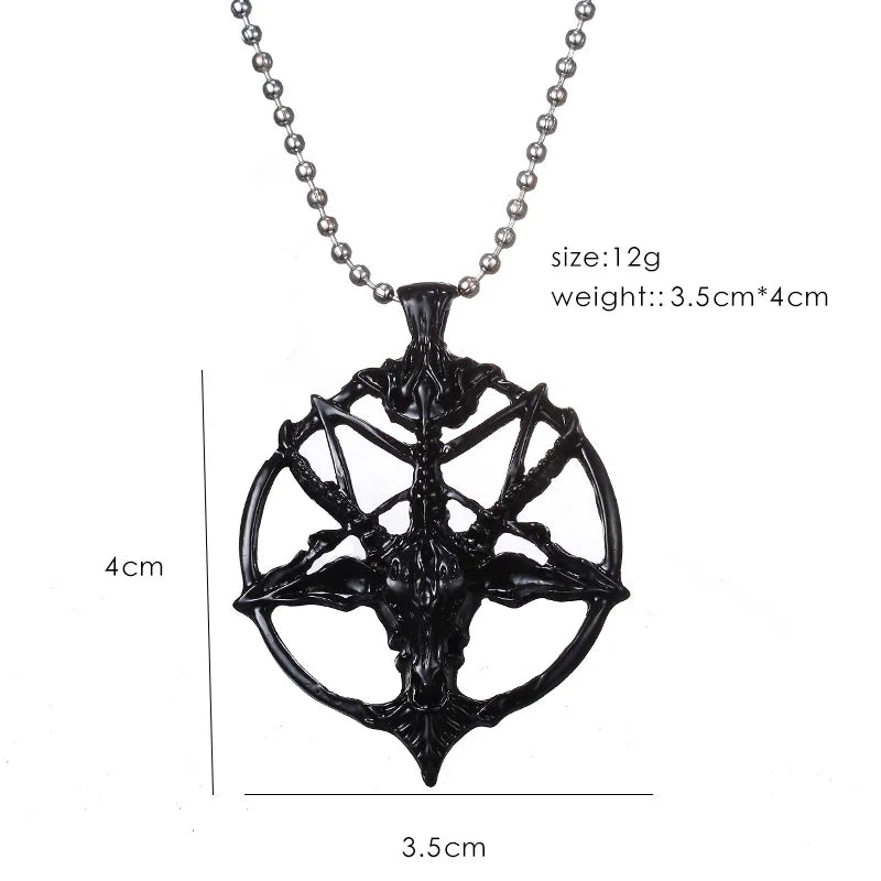 Vintage Pentagram Goat Skull Pendant Necklace