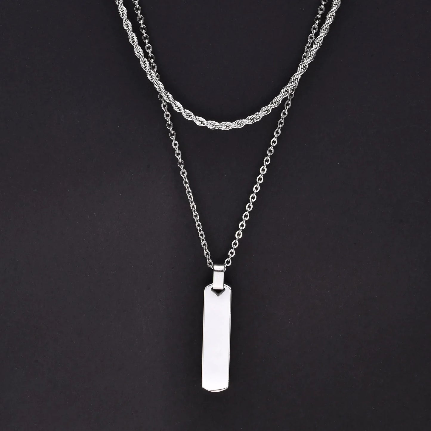 Vertical Bar Stacked Necklaces for Men Boys,Stainless Steel Cuban Chain Twisted Rope Chain Collar,Stylish Jewelry Sets Gifts