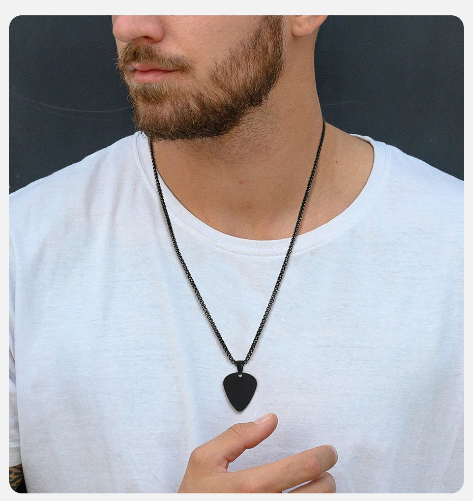 Vnox New Unique Guitar Pick Necklace for Men Boys, Stainless Steel Guitar Picks Pendant Collar to Music-lovers Gifts Jewelry