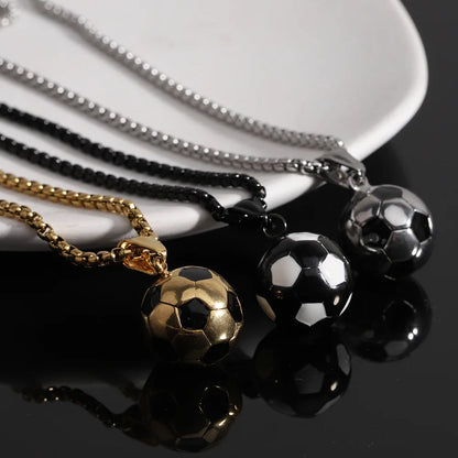 HNSP Stainless Steel Football Pendant Chain Necklace For Men Boy Jewelry Soccer Accessories Birthday Gift